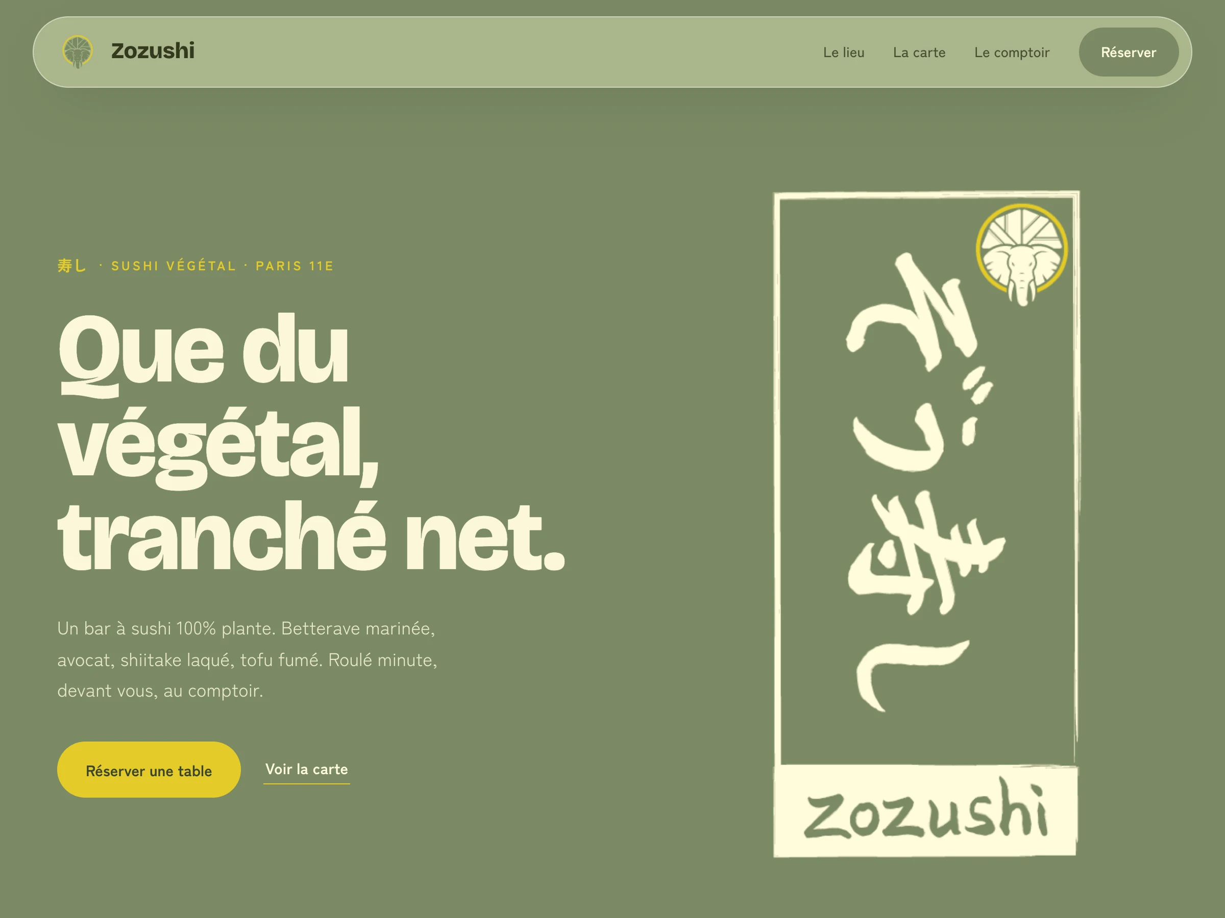 Site Aozuki, exemple de bar à sushi végétal