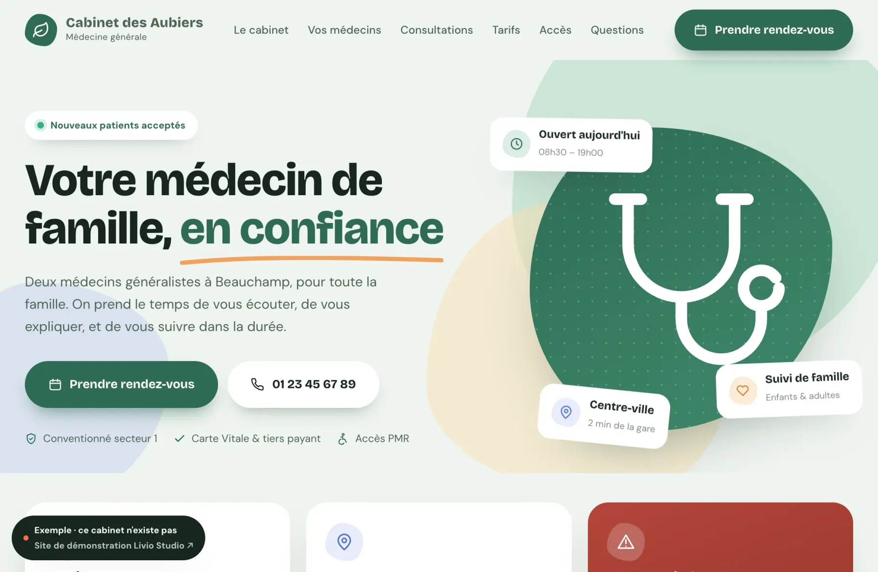 Cabinet des Aubiers, exemple de site pour un cabinet de médecine générale