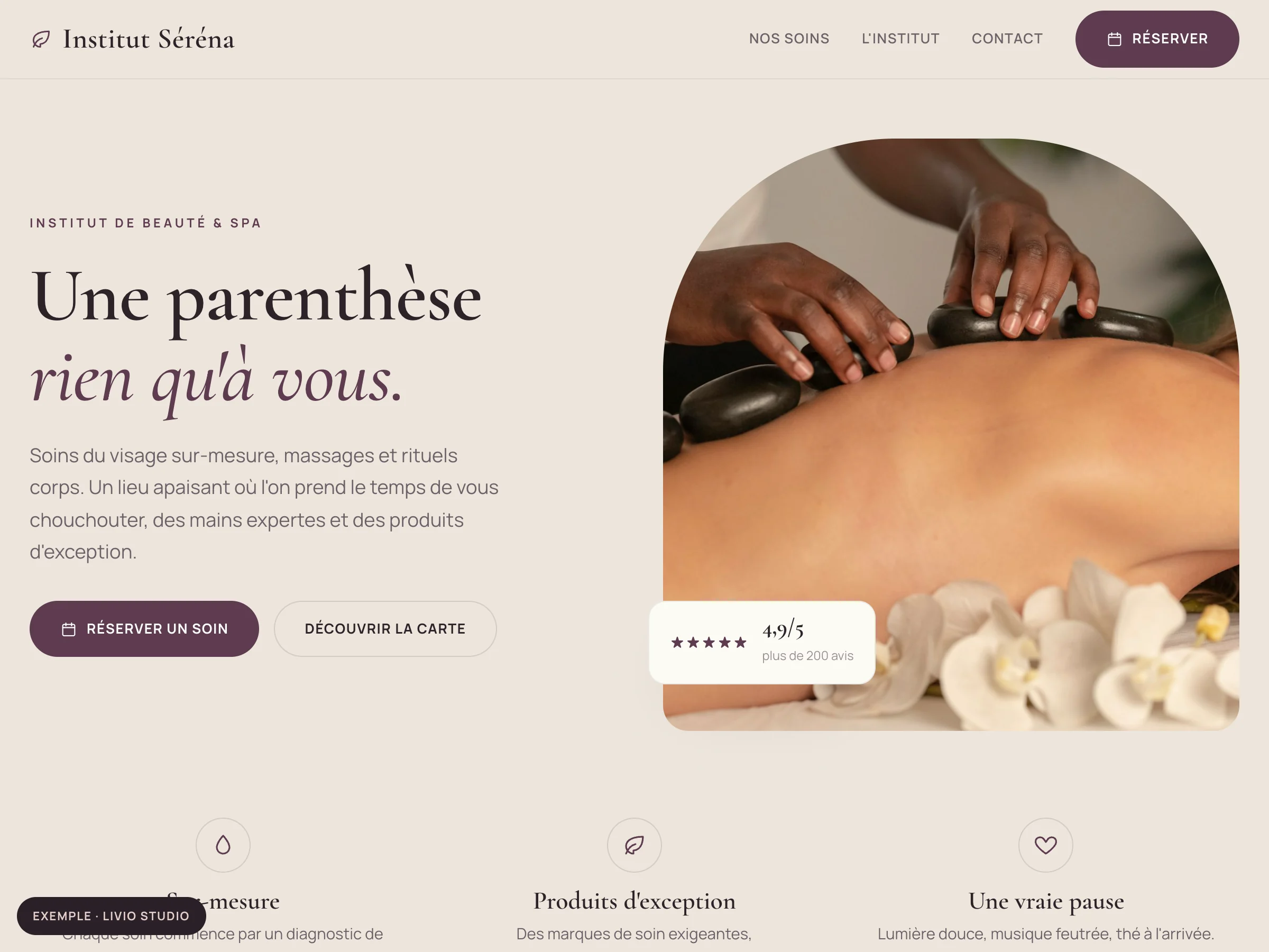 Institut Calyre, exemple de site d'institut de beauté et spa