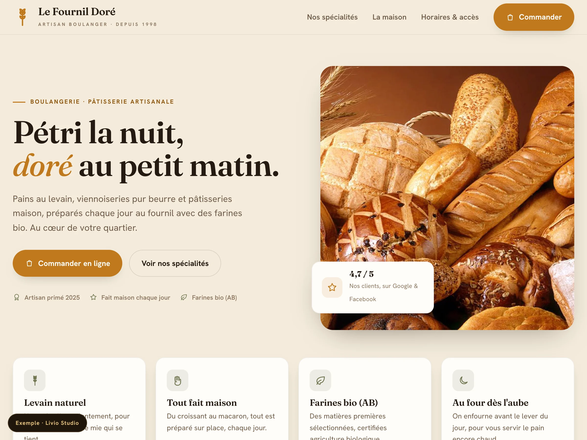 Le Fournil Doré, exemple de site de boulangerie pâtisserie