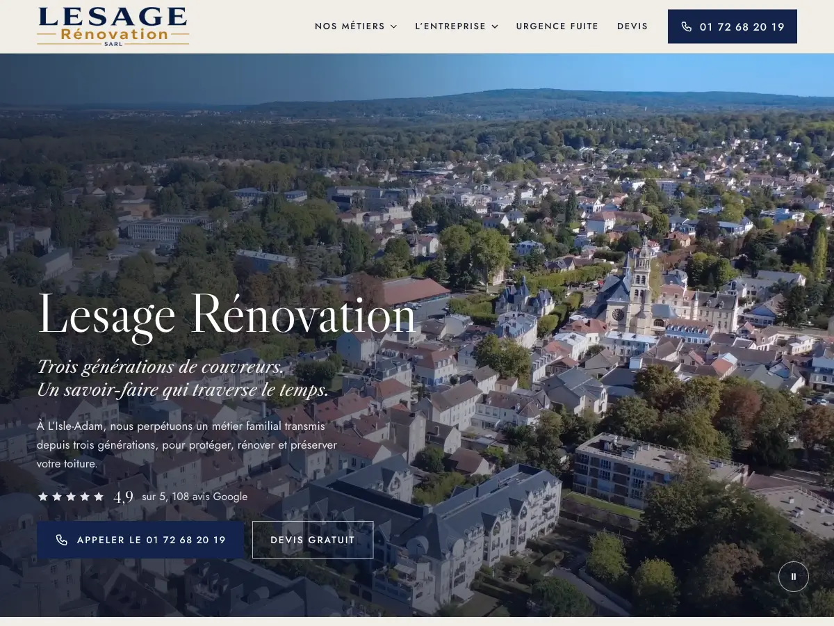 Site web Lesage Rénovation, couvreur à L'Isle-Adam dans le Val-d'Oise